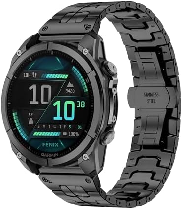 22mm/26mm Quick Release Metal Band for Garmin Fenix 8 Pro/8/E/7 Pro/7/Enduro 3/Tactix 8/Approach S62/S60, Stainless Steel Metal Strap, No Gap with Adjustment Tool for Garmin Forerunner 970