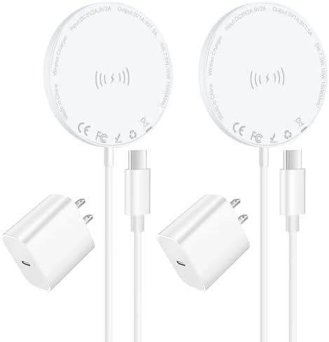 [Apple MFi Certified] Apple MagSafe Charger 15W Magnetic Wireless Charger iPhone Wireless Charging Pad 6ft Magnetic Charger for iPhone 17 16 15 14 13 12 11 Pro Max Plus/AirPods 2 3 4 Pro 2 3 [2 Pack]