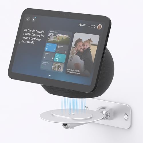 Adjustable Wall Mount for Echo Show 11 & Echo Show 8 4th Gen, Swivel and Tilt Adjustment, Space-Saving Smart Display Aluminum Bracket with Cable Management, Drilling Installation (Silver)