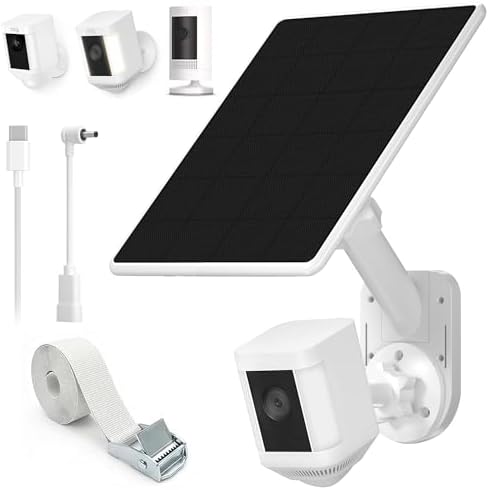 Solar Panel and 2-in-1 Wall Mount for Ring Camera,6W Solar Charger and 360° Outdoor Security Camera Mount for Ring Spotlight & Stick Up Outdoor Cam Plus/Pro Battery,USB-C to Barrel Plug,Weatherproof