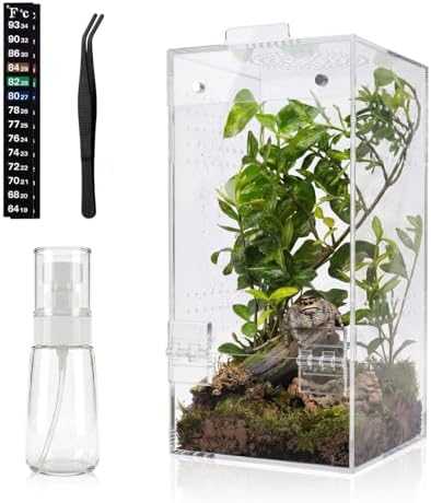 Ready-to-Use Acrylic Jumping Spider Enclosure, 360° Ventilation, No Assembly Needed, 4"×4"×8" Mini Habitat for Jumping Spider, Mantis, Snail – Ideal for Desk, Living Room & Bedroom