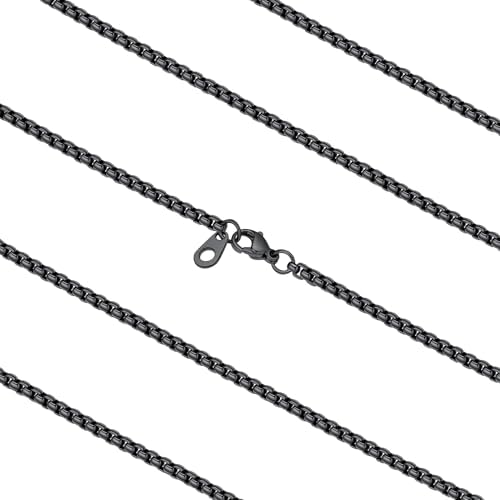 Stainless Steel Box Chain Necklaces for Men, Silver/Black/Gold Durable Rolo Cable Chains, 2/3mm Width Hypoallergenic Non-tarnish Hip Hop Jewelry with Gift Box 18"-30" Length