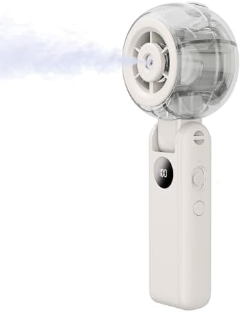 Portable Fan with Misting, Handheld Fan Rechargeable, LED Display, 100 Speed Stepless Control, 155° Foldable, 3 IN 1 Personal Mister Fan for Travel, Makeup, Concerts, Sports Events